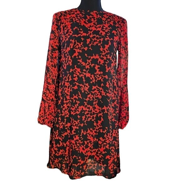 Taylor Brand Black and Red Long Sheer Sleeves, Loose Fit Flowy Minidress, Size 2 - Picture 1 of 9